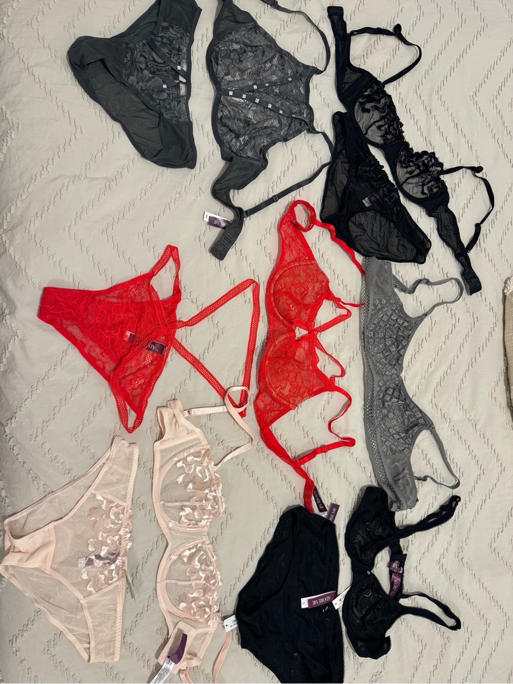 Women's Lace Lingerie Set - Red, Black, Gray, Cream
